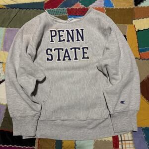 Vintage 90s Champion Reverse Weave Penn. State Grey/Navy Blue Warmup Crewneck Lg